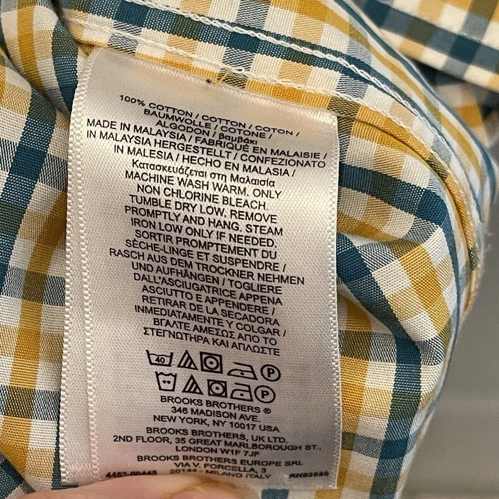 Brooks‎ Brothers Fleece Boys XL Blue Yellow Gingham Button Down Non-iron Preppy - Picture 3 of 5